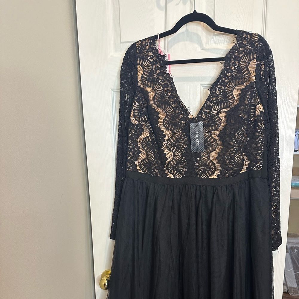 City Chic Black Lace Over Nude Maxi Dress